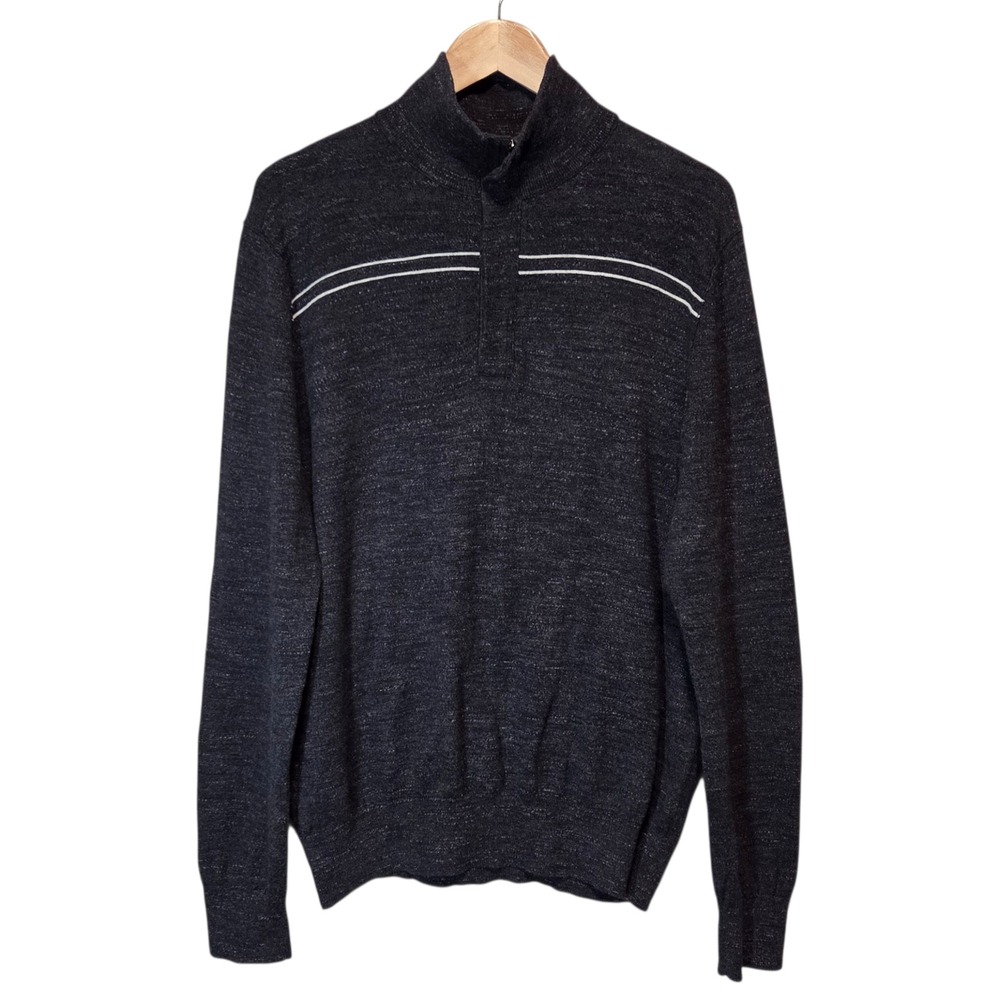 Banana Republic Mens Sweater Dark Heather Gray Striped 1/4 Zip Size L Preppy
